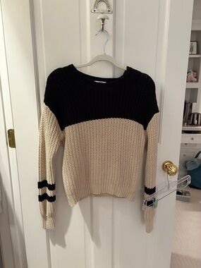 Z Supply Black and Cream Colorblock Crewneck Sweater